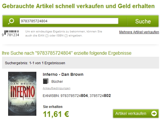 Das Buch Inferno von Dan Brown verkaufen bei reBuy.de